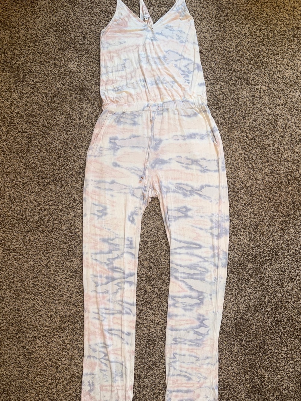 Young, Fabulous & Broke Tie-Dye Sleeveless Jumpsuit in Pastel Pink & Blue - Picture 3 of 4